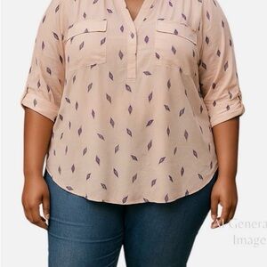 Torrid Harper Georgette Pink Ice Cream 3/4 Sleeve 2X